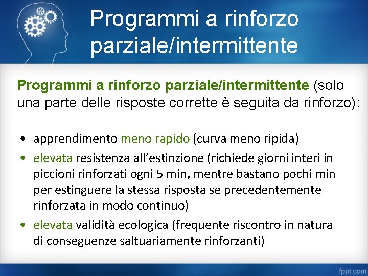 Programmi a rinforzo parziale/intermittente (solo una parte delle risposte corrette è seguita da rinforzo):