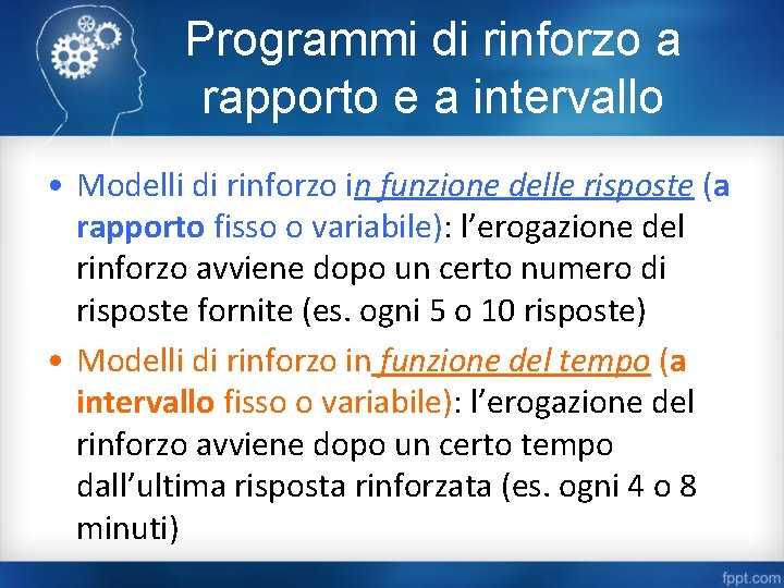 Programmi di rinforzo a rapporto e a intervallo • Modelli di rinforzo in funzione