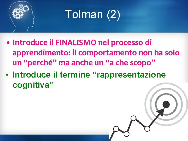 Tolman (2) • Introduce il FINALISMO nel processo di apprendimento: il comportamento non ha