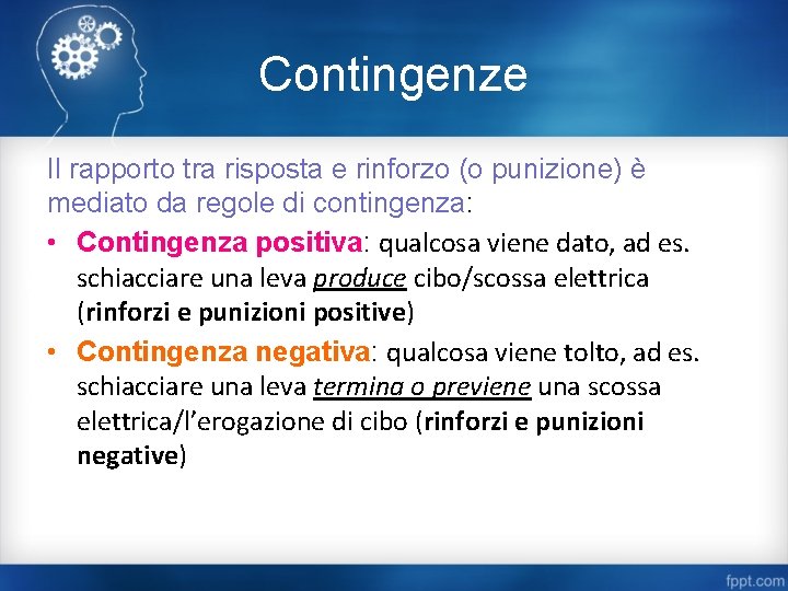 Contingenze Il rapporto tra risposta e rinforzo (o punizione) è mediato da regole di