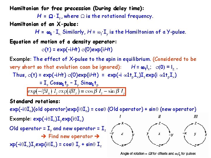 Hamiltonian for free precession (During delay time): H = ·Iz, where is the rotational