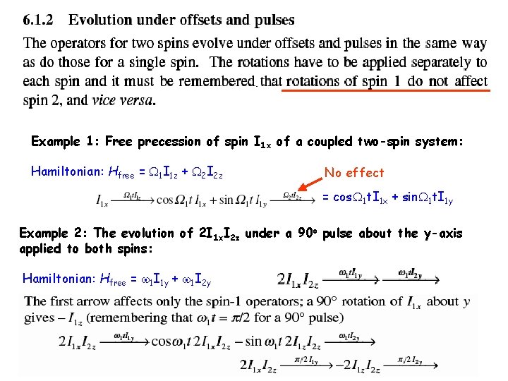 Example 1: Free precession of spin I 1 x of a coupled two-spin system: