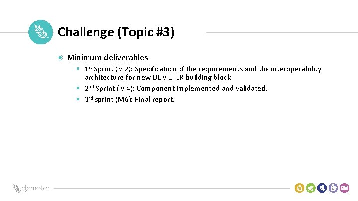 Place Pilot icon Challenge (Topic #3) Minimum deliverables • 1 st Sprint (M 2):