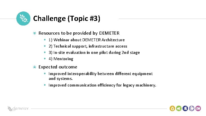 Place Pilot icon Challenge (Topic #3) Resources to be provided by DEMETER • •