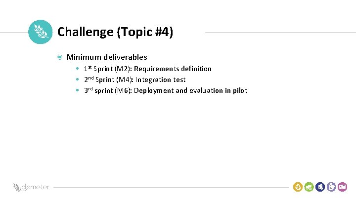 Place Pilot icon Challenge (Topic #4) Minimum deliverables • 1 st Sprint (M 2):