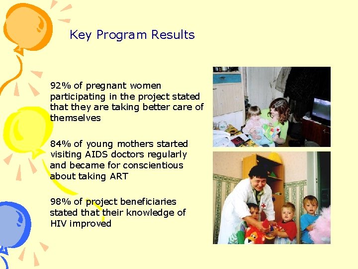 Key Program Results 92% of pregnant women participating in the project stated that they