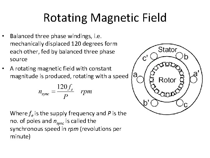 Rotating Magnetic Field • Balanced three phase windings, i. e. mechanically displaced 120 degrees