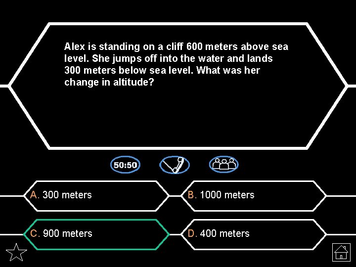 Alex is standing on a cliff 600 meters above sea level. She jumps off