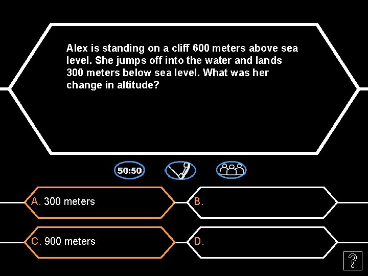 Alex is standing on a cliff 600 meters above sea level. She jumps off