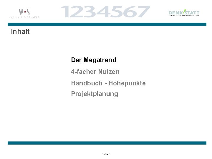 Inhalt Der Megatrend 4 -facher Nutzen Handbuch - Höhepunkte Projektplanung Folie 3 