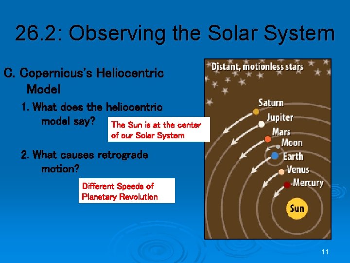 26. 2: Observing the Solar System C. Copernicus's Heliocentric Model 1. What does the