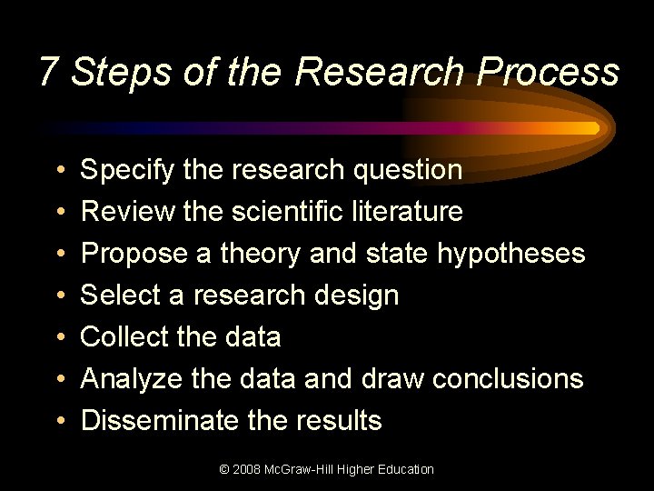 7 Steps of the Research Process • • Specify the research question Review the