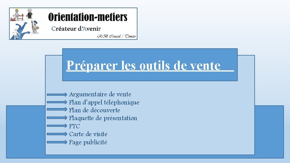 Argumentaire de vente Préparer les outils de vente Argumentaire de vente Plan d’appel téléphonique