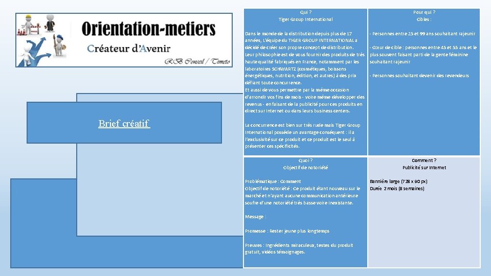 Brief créatif Qui ? Tiger Group International Dans le monde de la distribution depuis