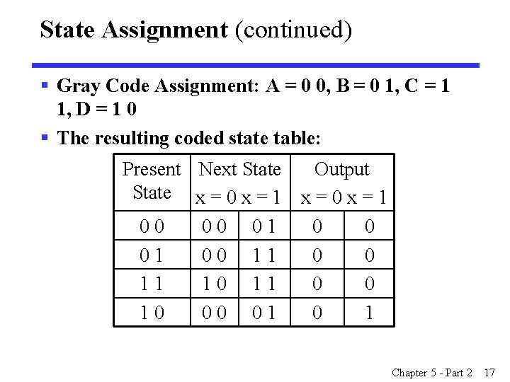 State Assignment (continued) § Gray Code Assignment: A = 0 0, B = 0 State Assignment (continued) § Gray Code Assignment: A = 0 0, B = 0