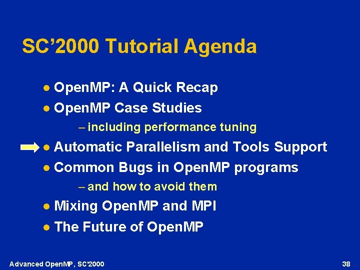 SC’ 2000 Tutorial Agenda Open. MP: A Quick Recap l Open. MP Case Studies
