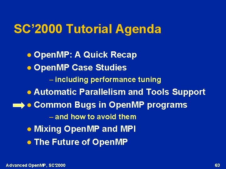 SC’ 2000 Tutorial Agenda Open. MP: A Quick Recap l Open. MP Case Studies