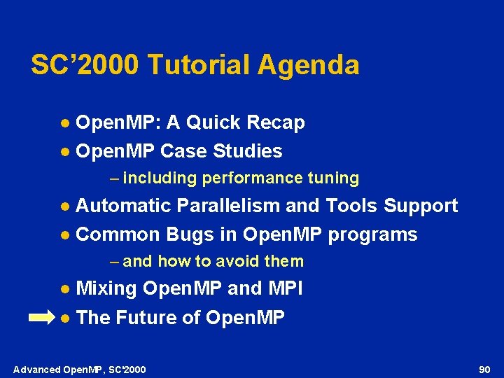 SC’ 2000 Tutorial Agenda Open. MP: A Quick Recap l Open. MP Case Studies