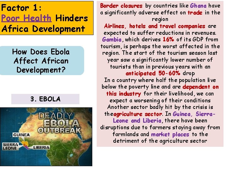 Factor 1: Poor Health Hinders Africa Development How Does Ebola Affect African Development? 3.