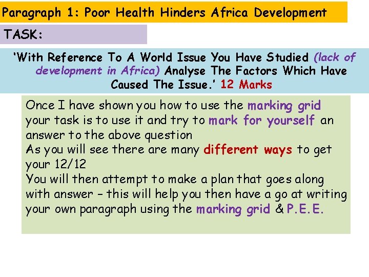 Paragraph 1: Poor Health Hinders Africa Development TASK: ‘With Reference To A World Issue