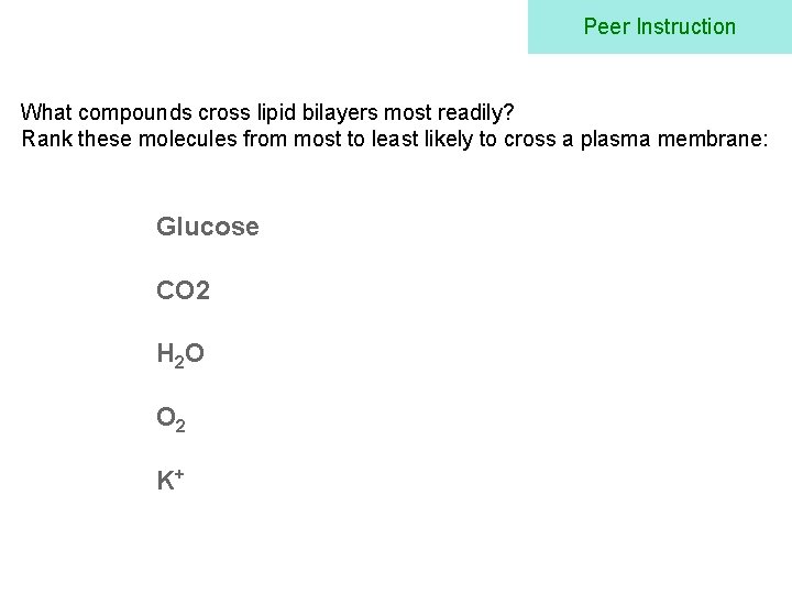 Peer Instruction What compounds cross lipid bilayers most readily? Rank these molecules from most
