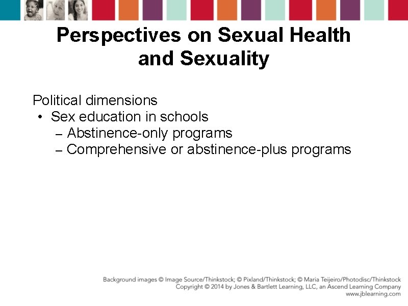 Perspectives on Sexual Health and Sexuality Political dimensions • Sex education in schools –