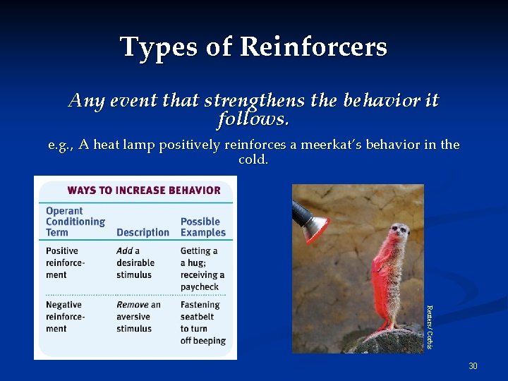 Types of Reinforcers Any event that strengthens the behavior it follows. e. g. ,