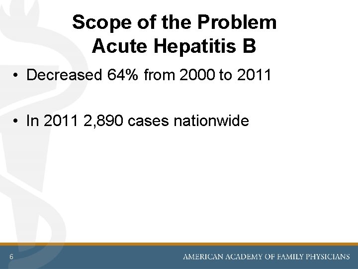 Scope of the Problem Acute Hepatitis B • Decreased 64% from 2000 to 2011