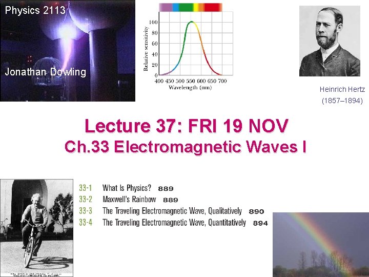 Physics 2113 Jonathan Dowling Heinrich Hertz (1857– 1894) Lecture 37: FRI 19 NOV Ch.