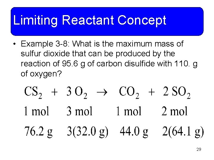 Limiting Reactant Concept • Example 3 -8: What is the maximum mass of sulfur