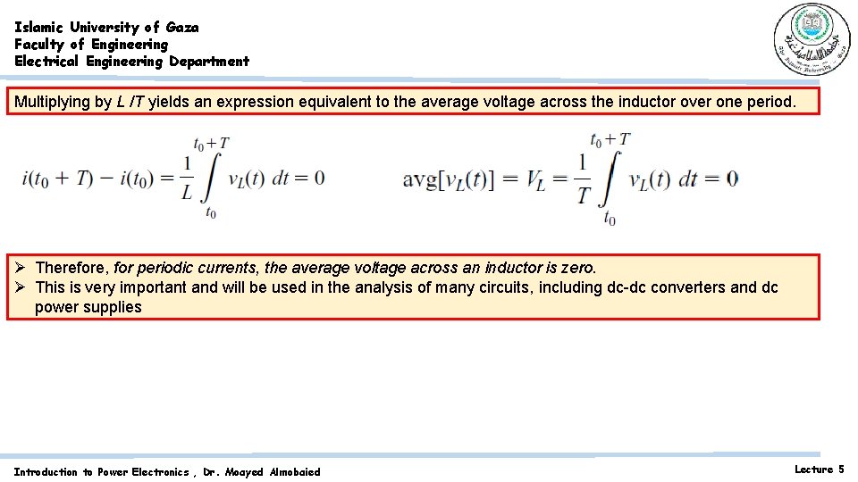 Islamic University of Gaza Faculty of Engineering Electrical Engineering Department Multiplying by L /T