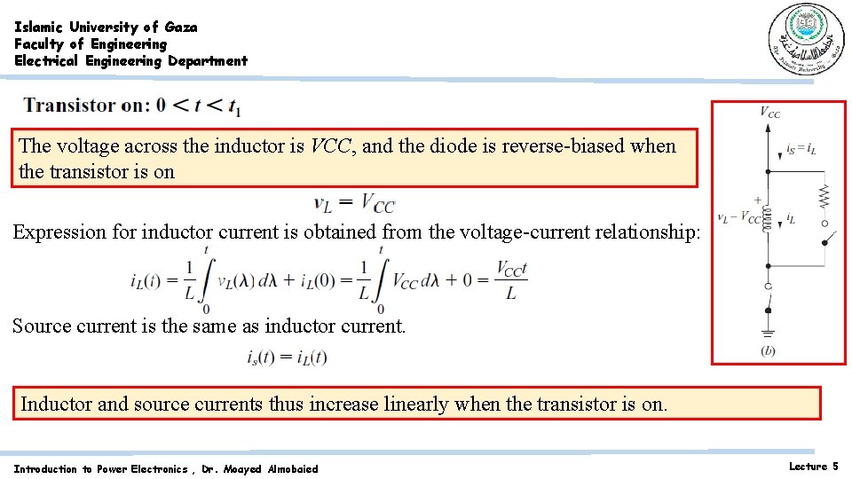 Islamic University of Gaza Faculty of Engineering Electrical Engineering Department The voltage across the