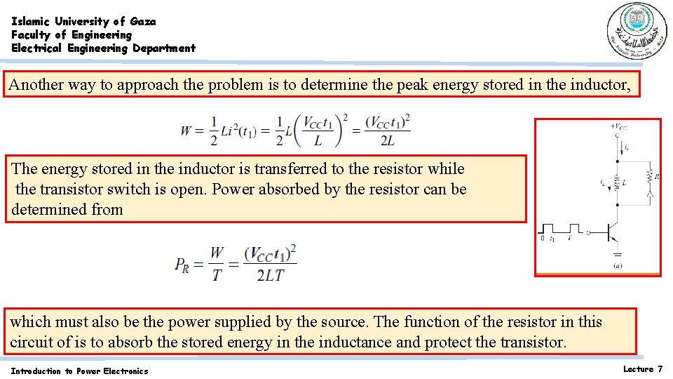 Islamic University of Gaza Faculty of Engineering Electrical Engineering Department Another way to approach