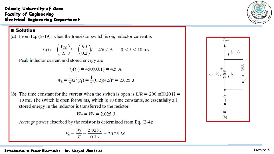 Islamic University of Gaza Faculty of Engineering Electrical Engineering Department Introduction to Power Electronics