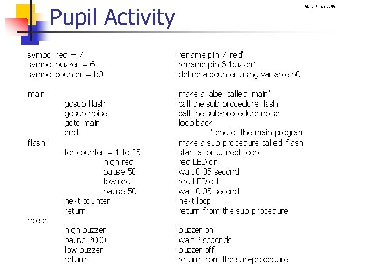 Pupil Activity Gary Plimer 2006 symbol red = 7 symbol buzzer = 6 symbol