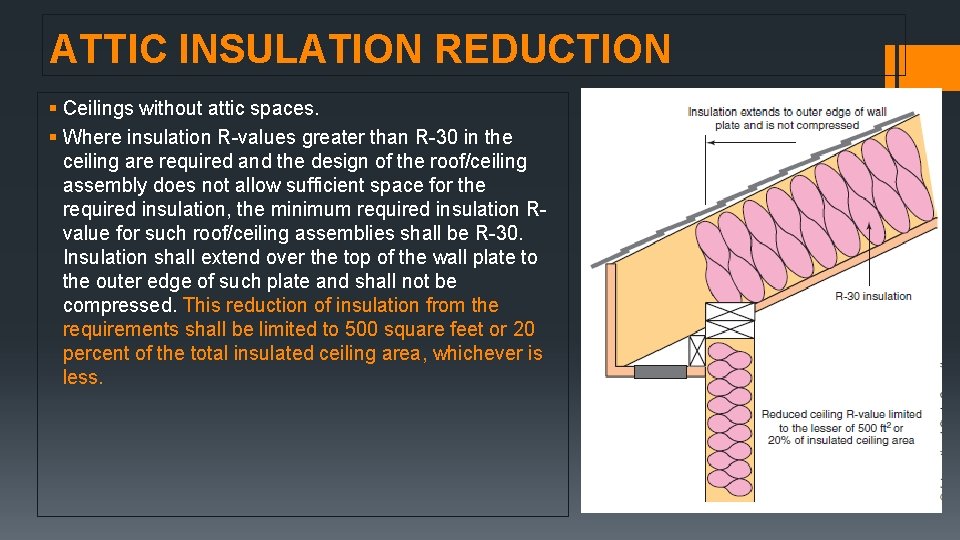 ATTIC INSULATION REDUCTION § Ceilings without attic spaces. § Where insulation R-values greater than ATTIC INSULATION REDUCTION § Ceilings without attic spaces. § Where insulation R-values greater than