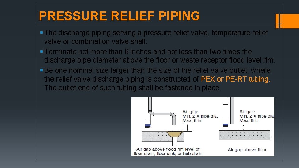 PRESSURE RELIEF PIPING § The discharge piping serving a pressure relief valve, temperature relief PRESSURE RELIEF PIPING § The discharge piping serving a pressure relief valve, temperature relief
