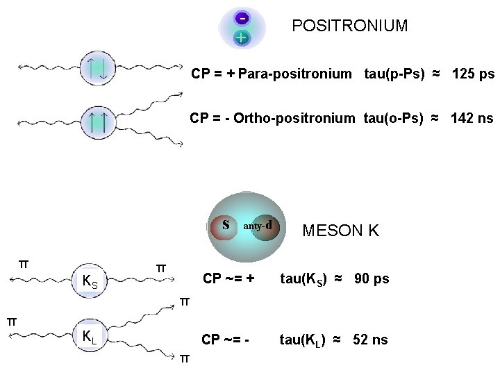 + POSITRONIUM CP = + Para-positronium tau(p-Ps) ≈ 125 ps CP = - Ortho-positronium