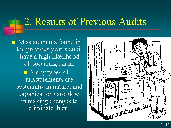 2. Results of Previous Audits n Misstatements found in the previous year’s audit have