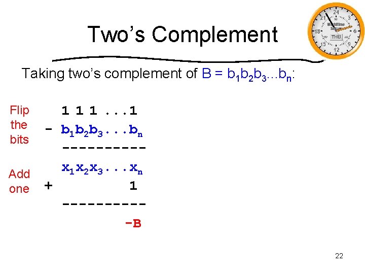 Two’s Complement Taking two’s complement of B = b 1 b 2 b 3.