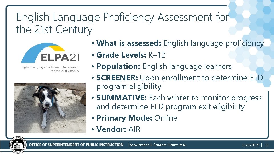 English Language Proficiency Assessment for the 21 st Century • What is assessed: English