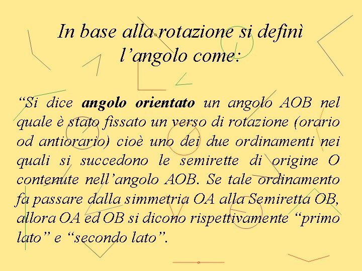 In base alla rotazione si definì l’angolo come: “Si dice angolo orientato un angolo