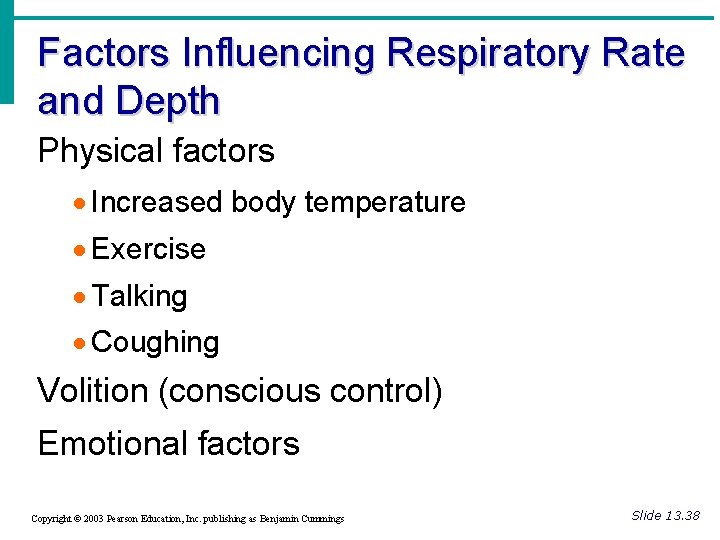 Factors Influencing Respiratory Rate and Depth Physical factors · Increased body temperature · Exercise