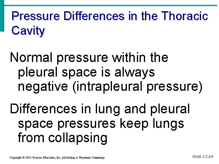 Pressure Differences in the Thoracic Cavity Normal pressure within the pleural space is always