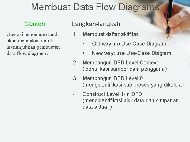 Membuat Data Flow Diagrams Contoh Operasi lemonade stand akan digunakan untuk menunjukkan pembuatan data