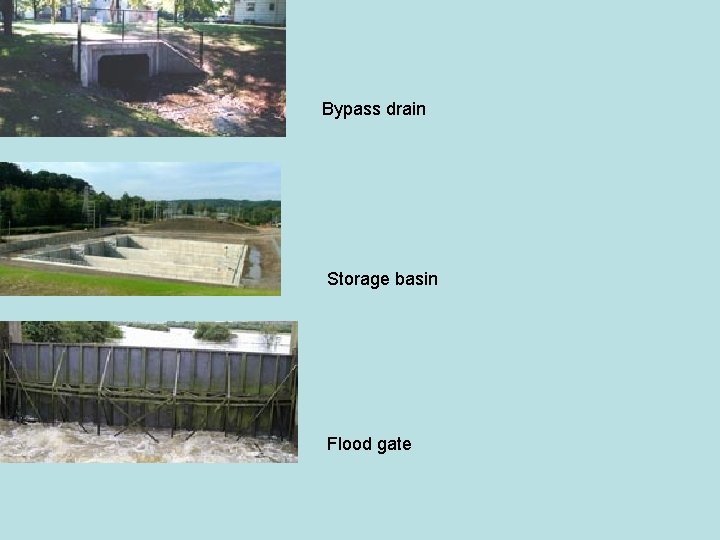 Bypass drain Storage basin Flood gate 