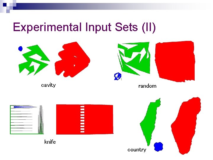 Experimental Input Sets (II) cavity random knife country 