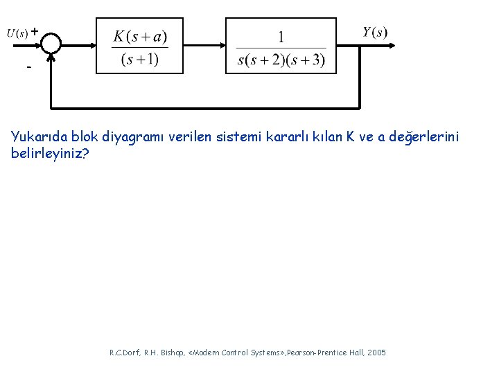 + - Yukarıda blok diyagramı verilen sistemi kararlı kılan K ve a değerlerini belirleyiniz?