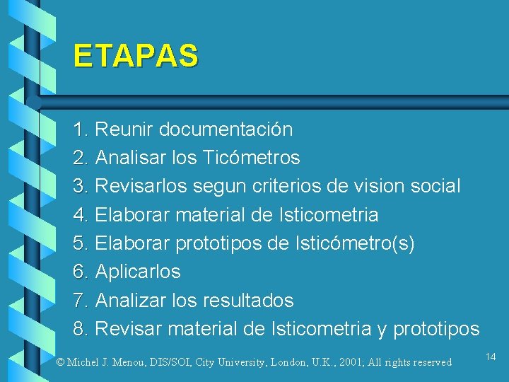 ETAPAS 1. Reunir documentación 1. 2. Analisar los Ticómetros 2. 3. Revisarlos segun criterios