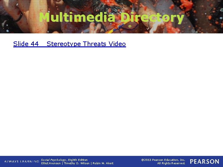 Multimedia Directory Slide 44 Stereotype Threats Video Social Psychology, Eighth Edition Elliot Aronson |